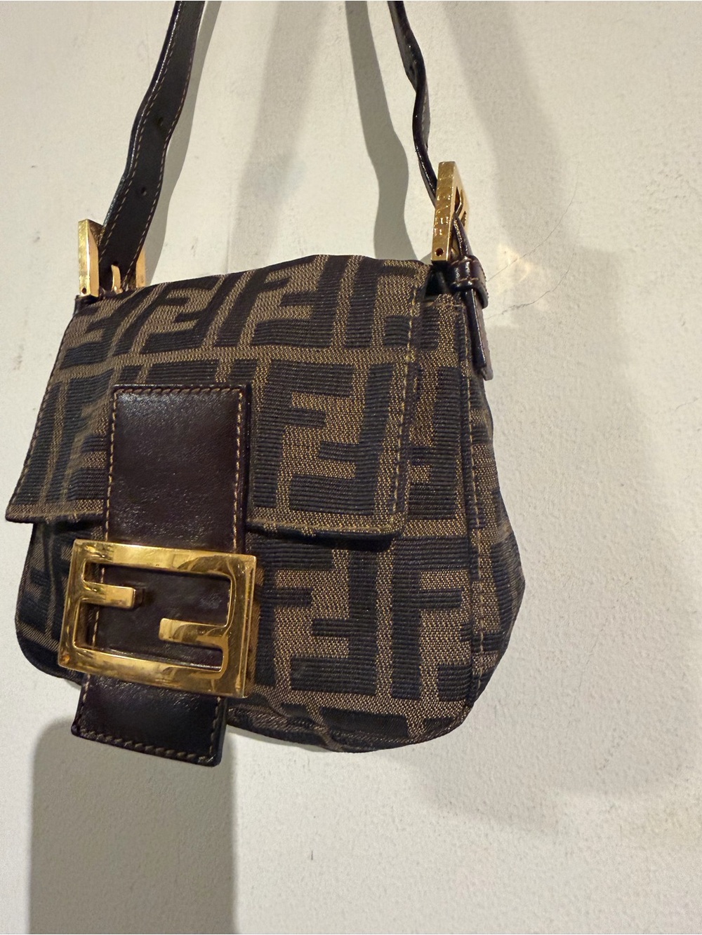 Fendi Zucca Mini Baguette Shoulder Bag in Brown and Black - Picture 4 of 11